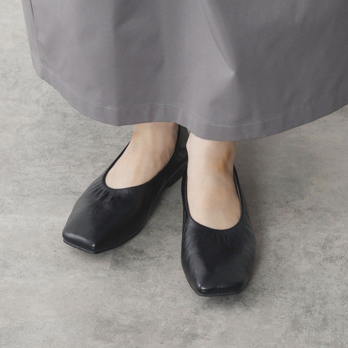 【SALE】スクエアトゥシャーリングフラットパンプス/554307