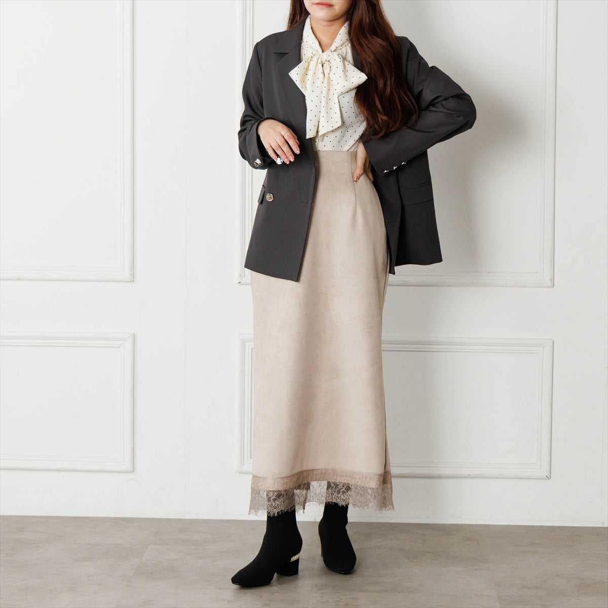 《予約/11月上旬入荷予定》【26AW】パールヒールニットショートブーツ/564405