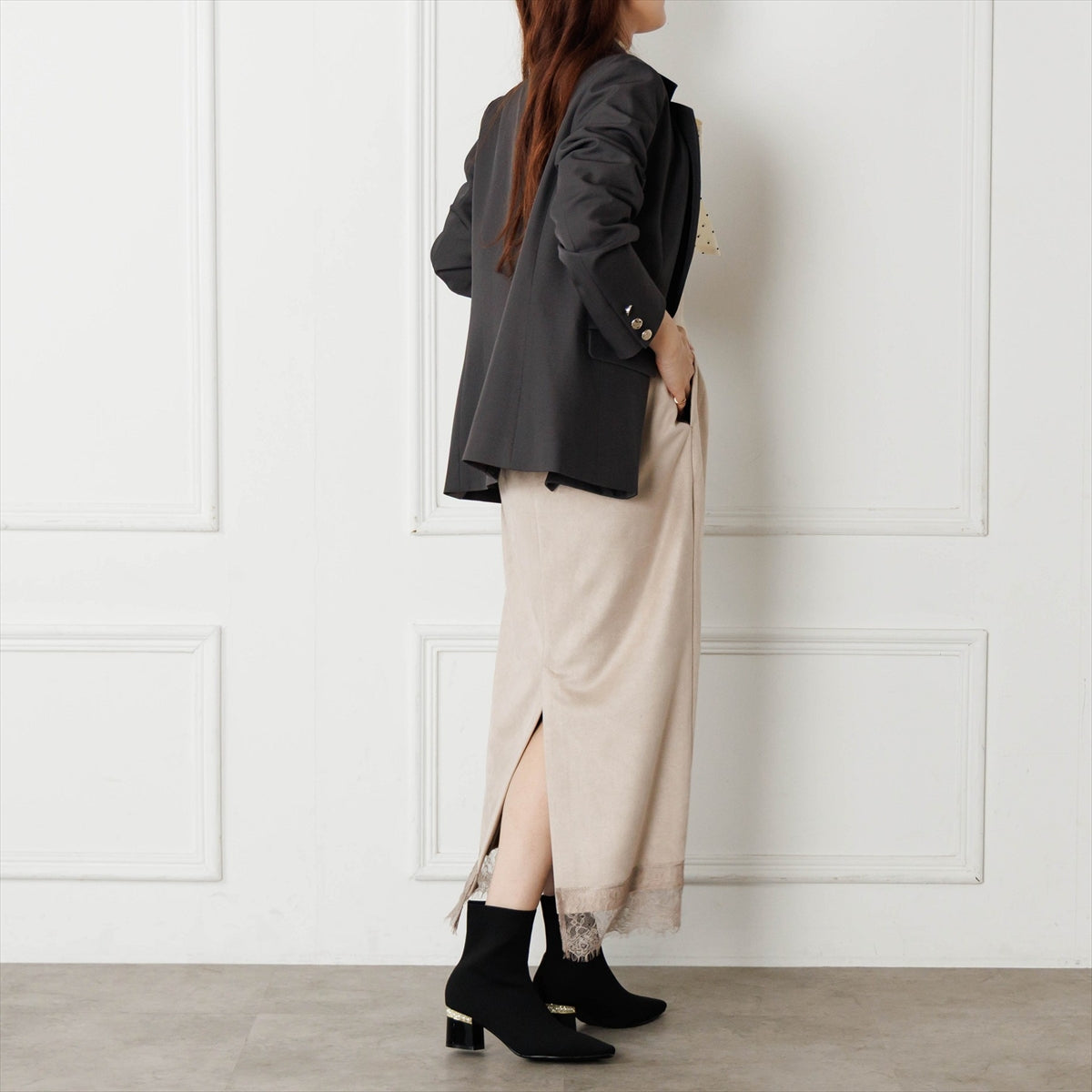 《予約/11月上旬入荷予定》【26AW】パールヒールニットショートブーツ/564405
