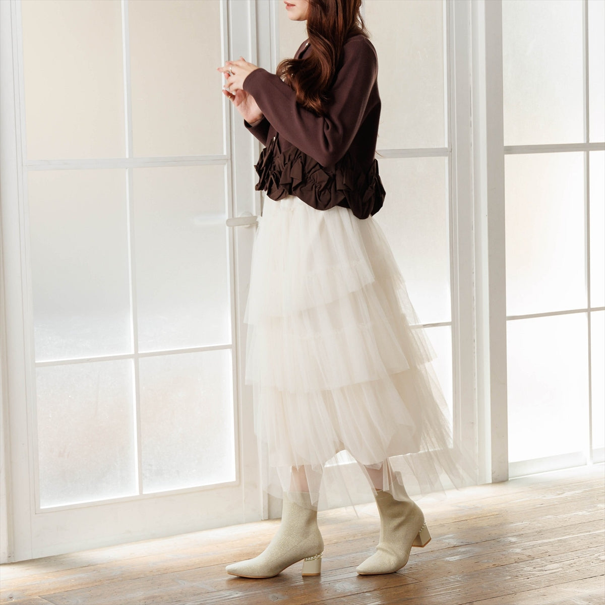 《予約/11月上旬入荷予定》【26AW】パールヒールニットショートブーツ/564405