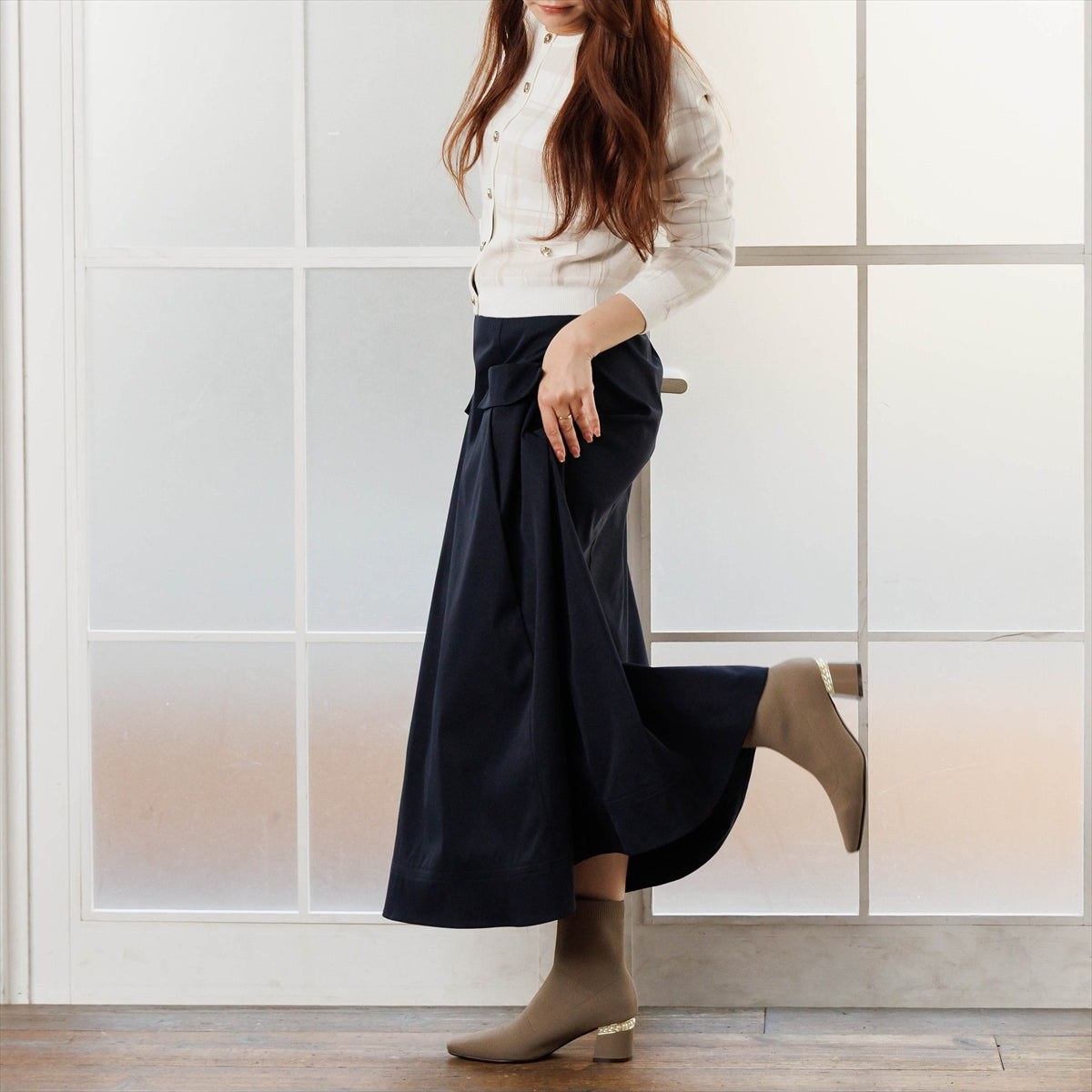《予約/11月上旬入荷予定》【26AW】パールヒールニットショートブーツ/564405