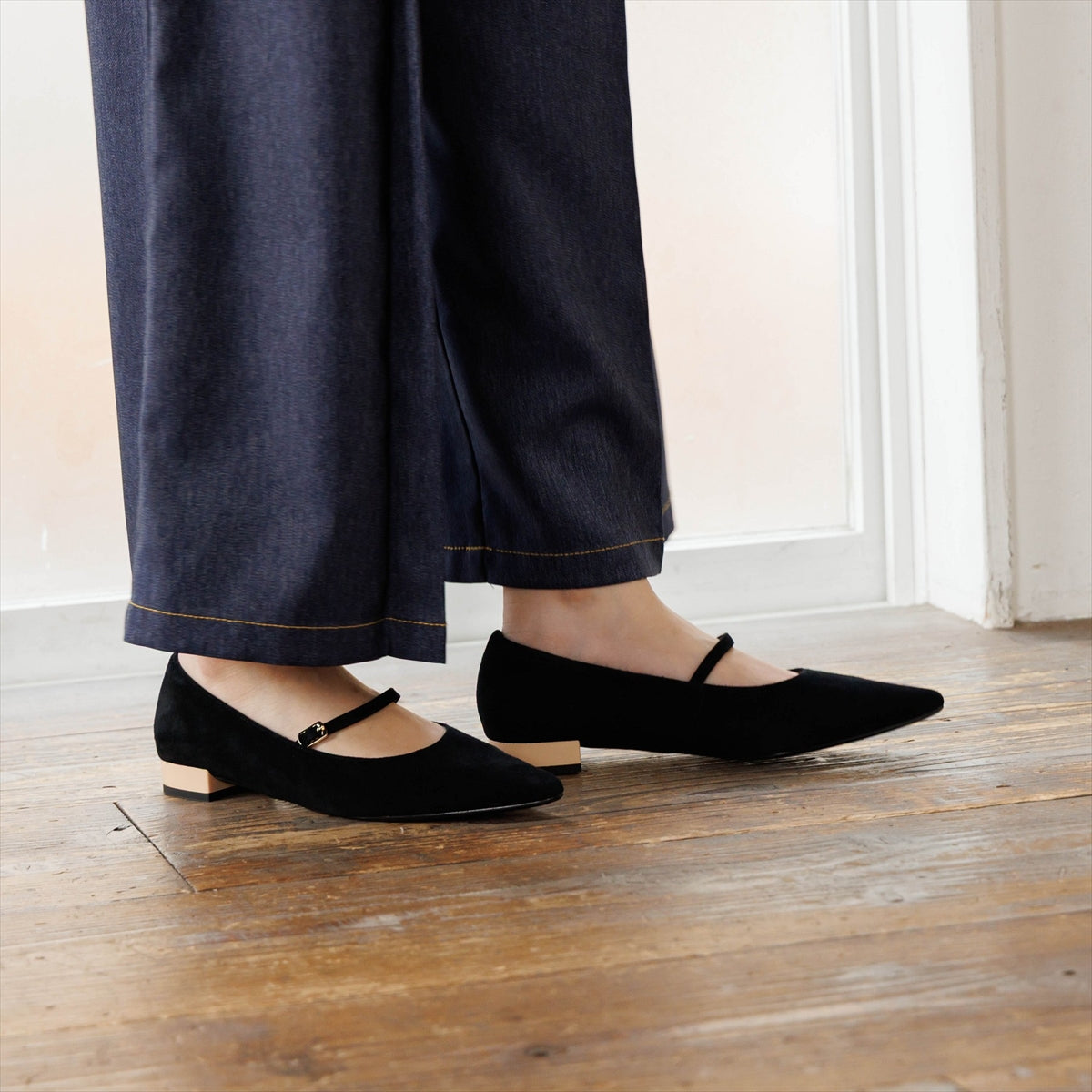 【26AW/WEB限定デザイン】配色ヒールストラップフラットパンプス/640016