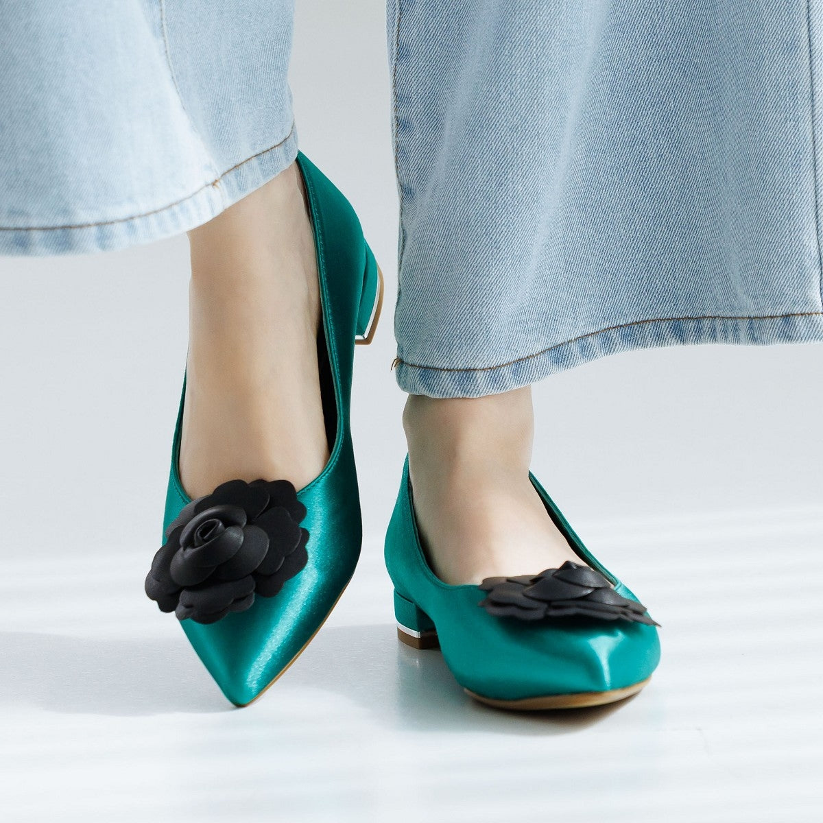 HANAE MORI×HIMIKO ハナエモリ フラワーモチーフ フラットパンプス 2WAY グリーン