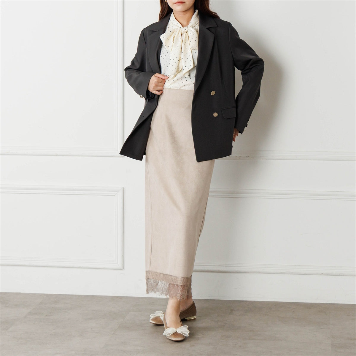 《予約／9月下旬入荷予定》【26AW】チュールリボンフラットパンプス/564308