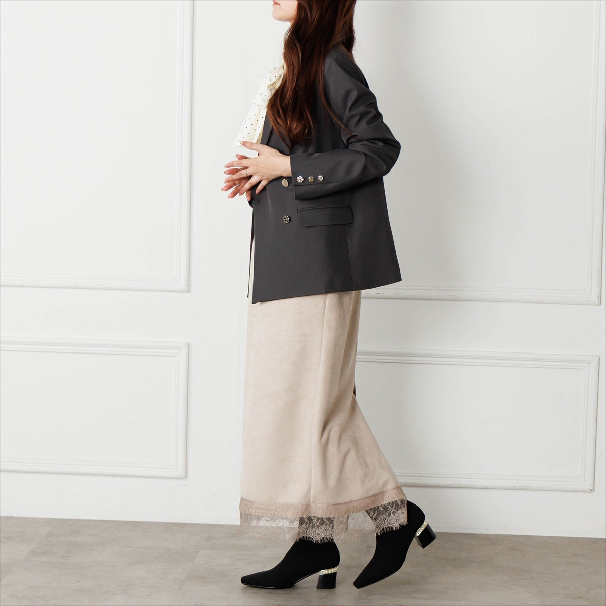 《予約／11月上旬入荷予定》【26AW】パールヒールニットショートブーツ/564405