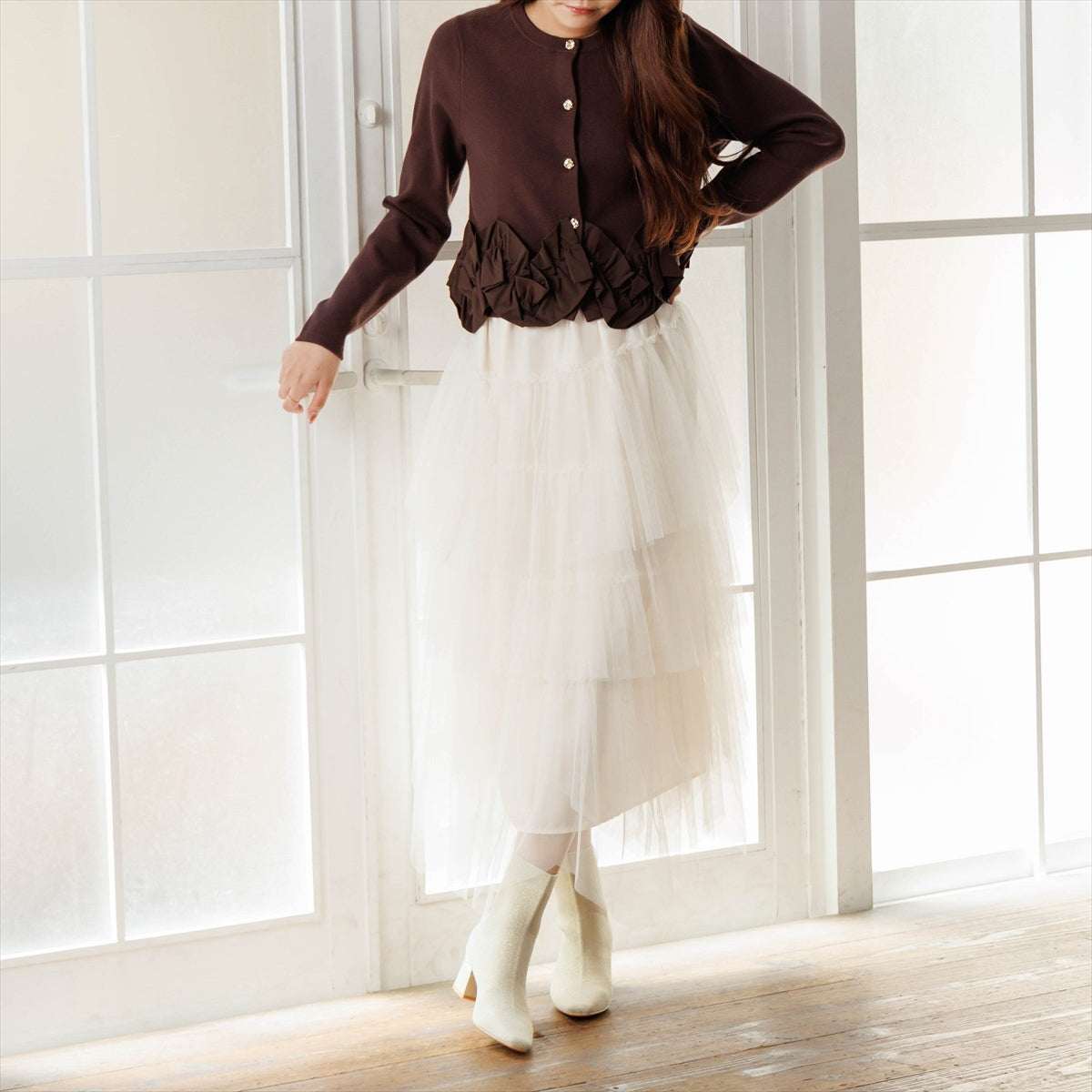 《予約／11月上旬入荷予定》【26AW】パールヒールニットショートブーツ/564405