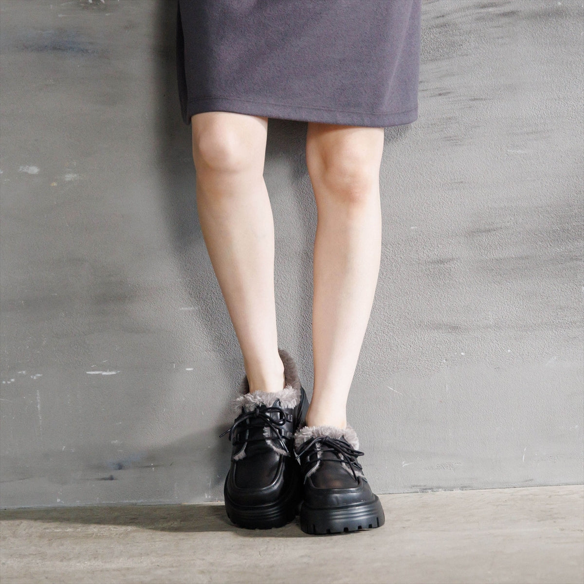 【26AW／WEB限定デザイン】ファーデザインレースアップシューズ/640019