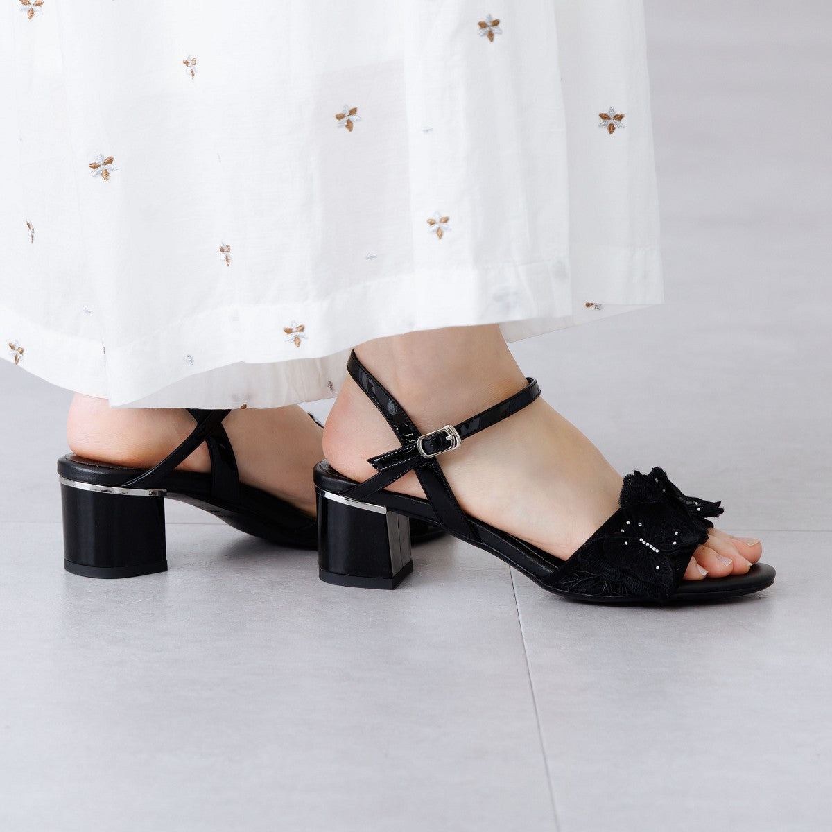 HANAE MORI×HIMIKO ハナエモリ バタフライモチーフストラップサンダル パンプス コラボ 　ブラック