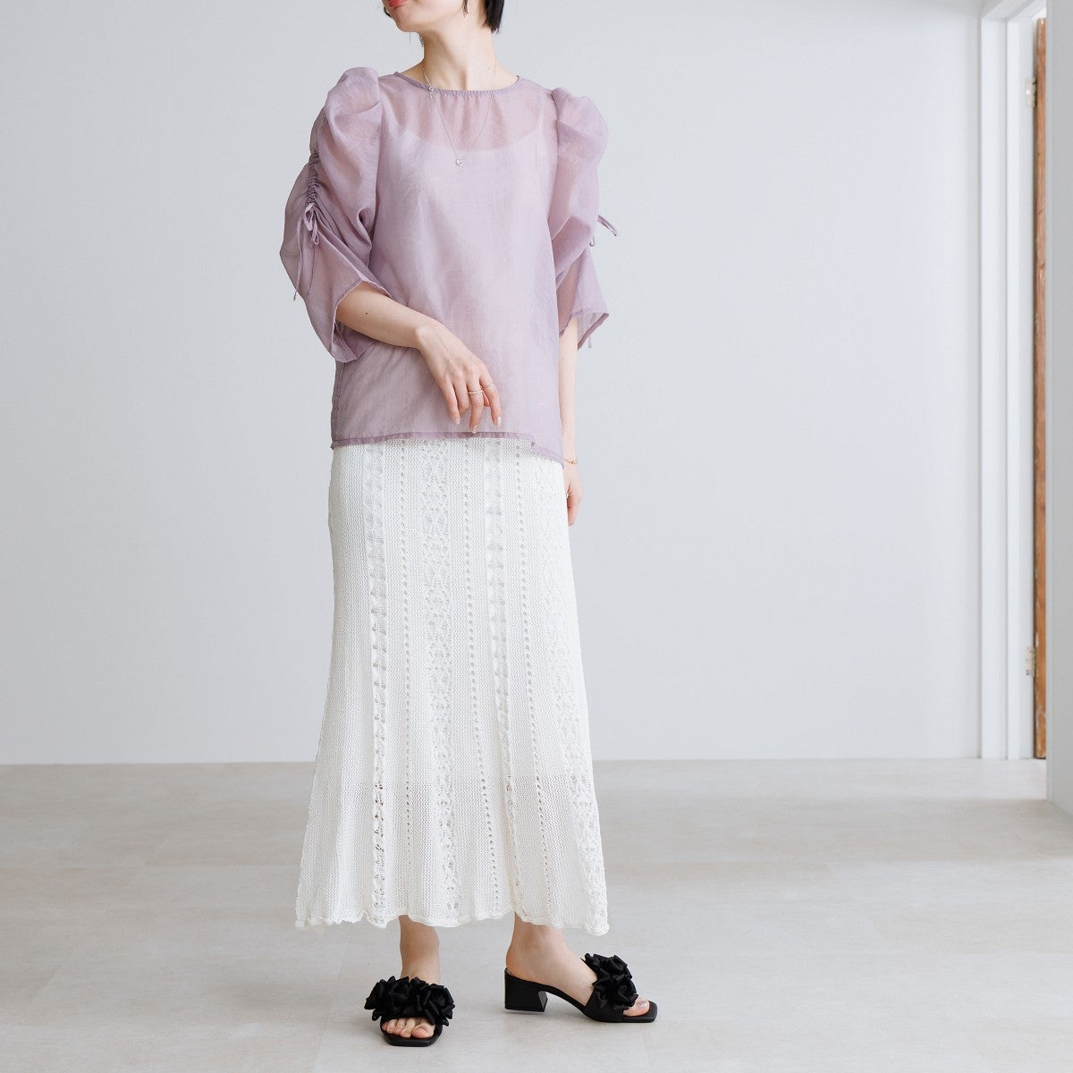 HANAE MORI×HIMIKO ハナエモリ フラワーフリルミュール サンダル コラボ　ブラック