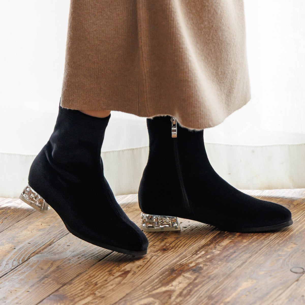【26AW】HANAEMORI×HIMIKO ビジューヒールストレッチブーツ/661425